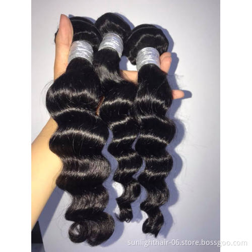 Free sample  Brazilian Raw Virgin Cuticle Aligned Human Hair  Loose Wave 3 Bundles With Closure 8"--26" Natural Color